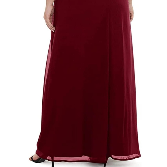 Women's Plus Size Lace Chffon Long Maxi 3/4 Sleeve V-Back Formal Dress - Picture 4 of 7